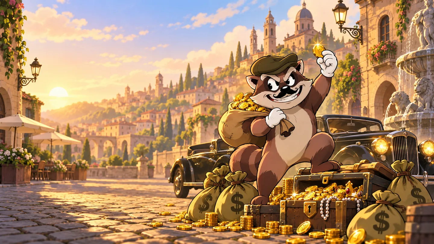 Illustration zu Le Bandit Hold & Win mit Bandit, Goldmünzen und Tresor